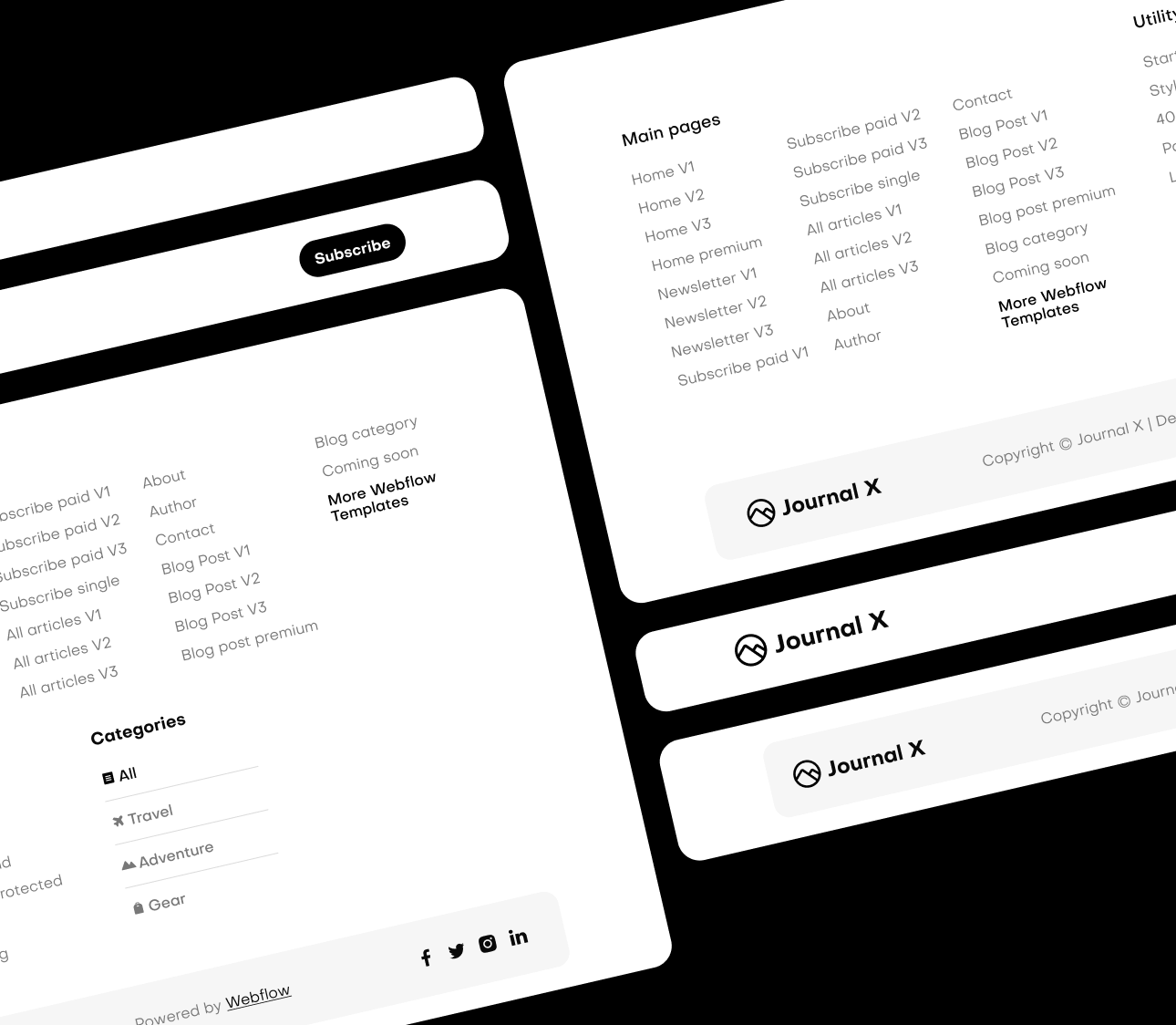 Journal X - 3 Headers And Footer - Blog Webflow Template