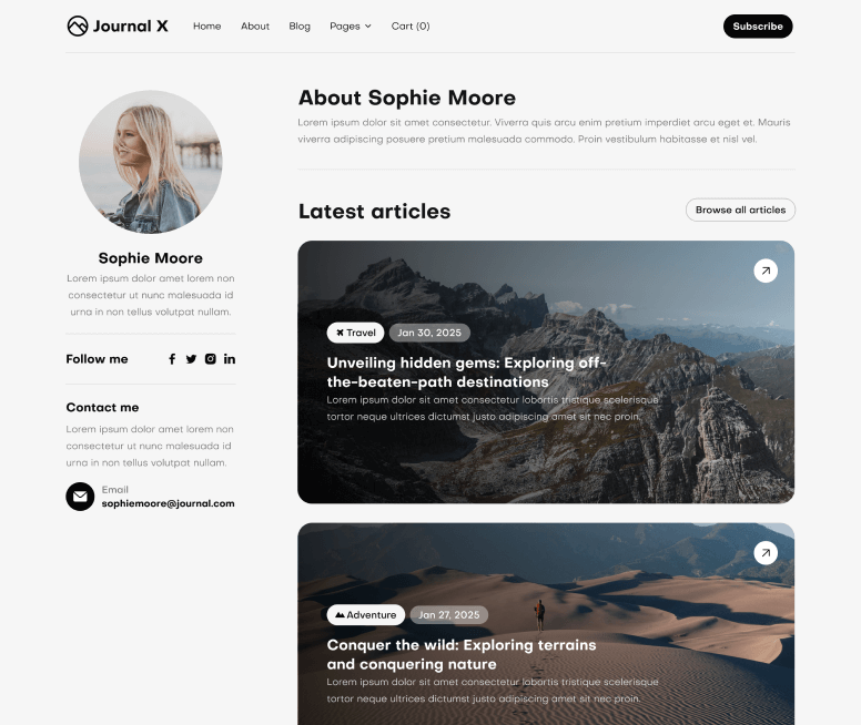 Journal X - Author Page - Blog Webflow Template