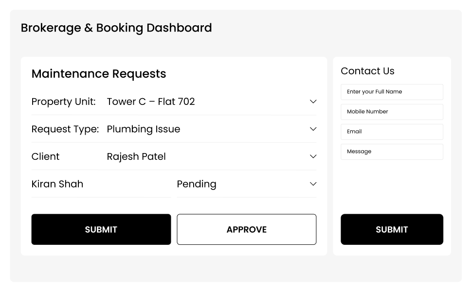 A screenshot of the maintenance request form.
