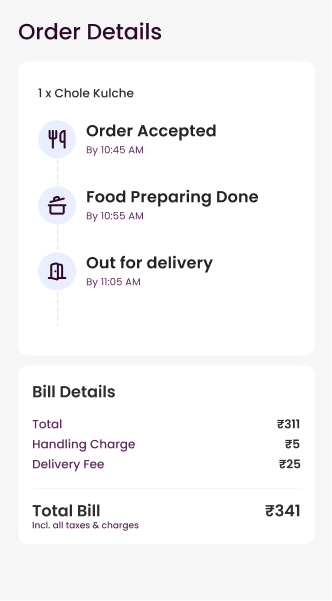 The order details page for a restaurant.