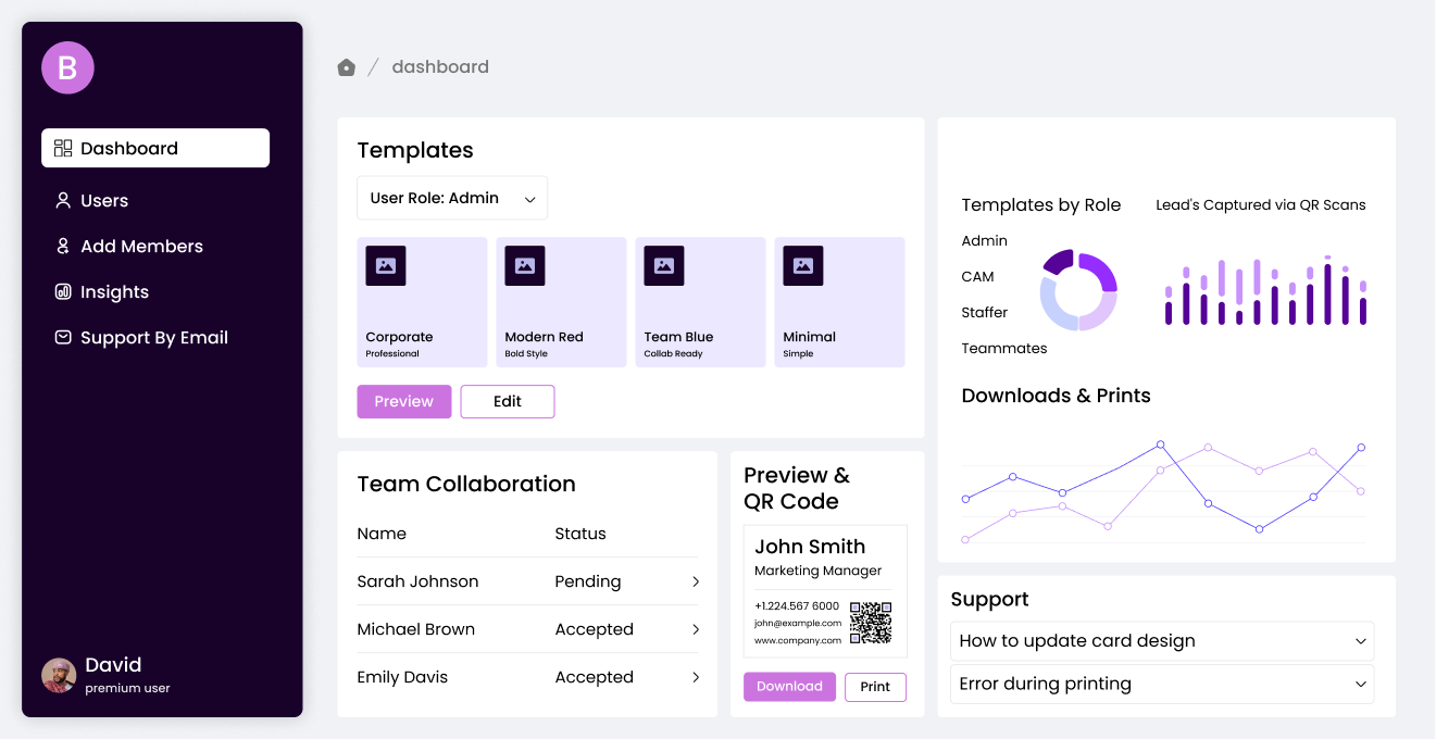 A screenshot of a dashboard with a purple background.