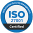 ISO 27001 Certified badge for information security management.