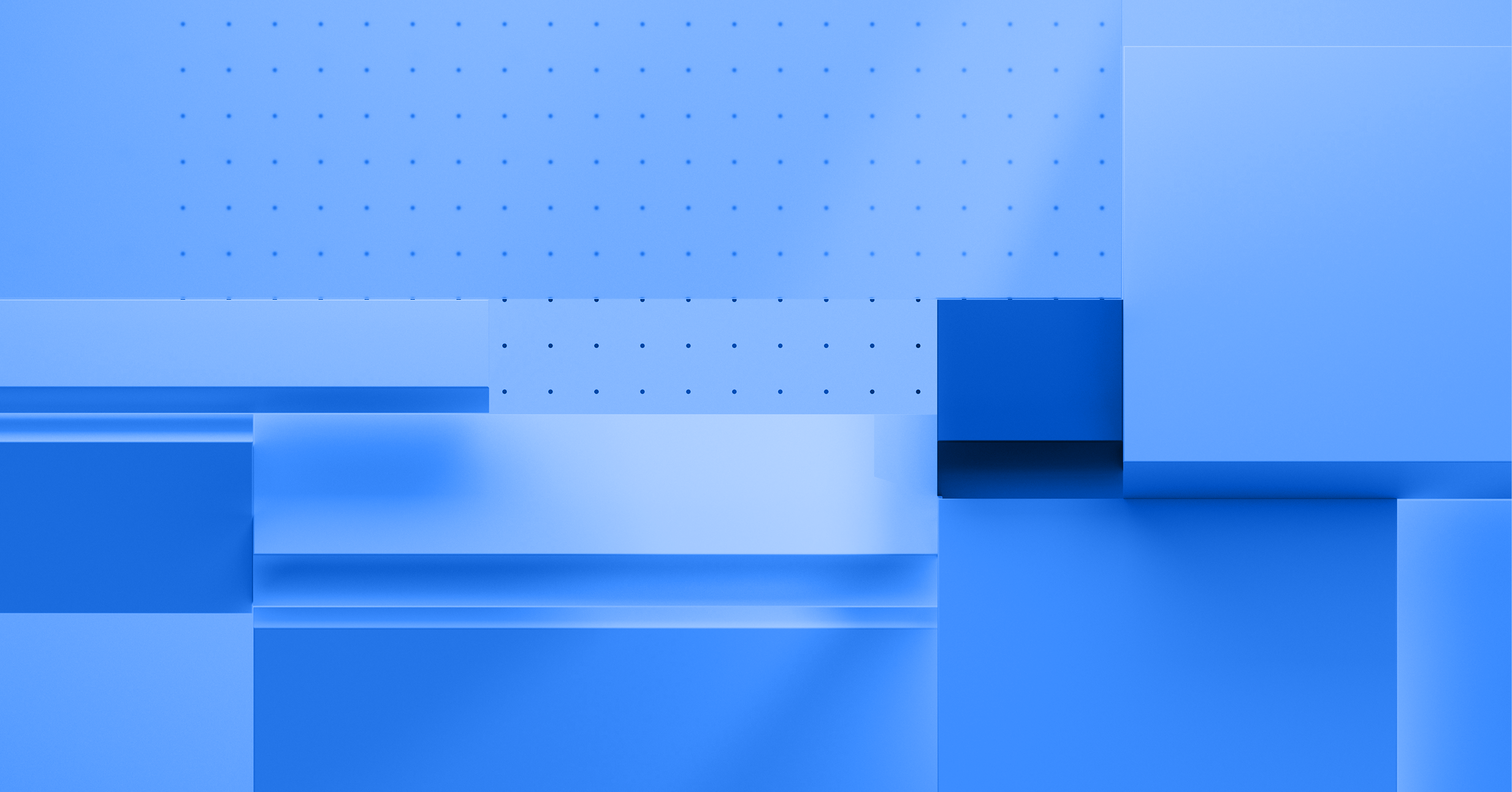 Abstract blue geometric cover design with layered rectangles and dotted patterns, used for Particle Design System.