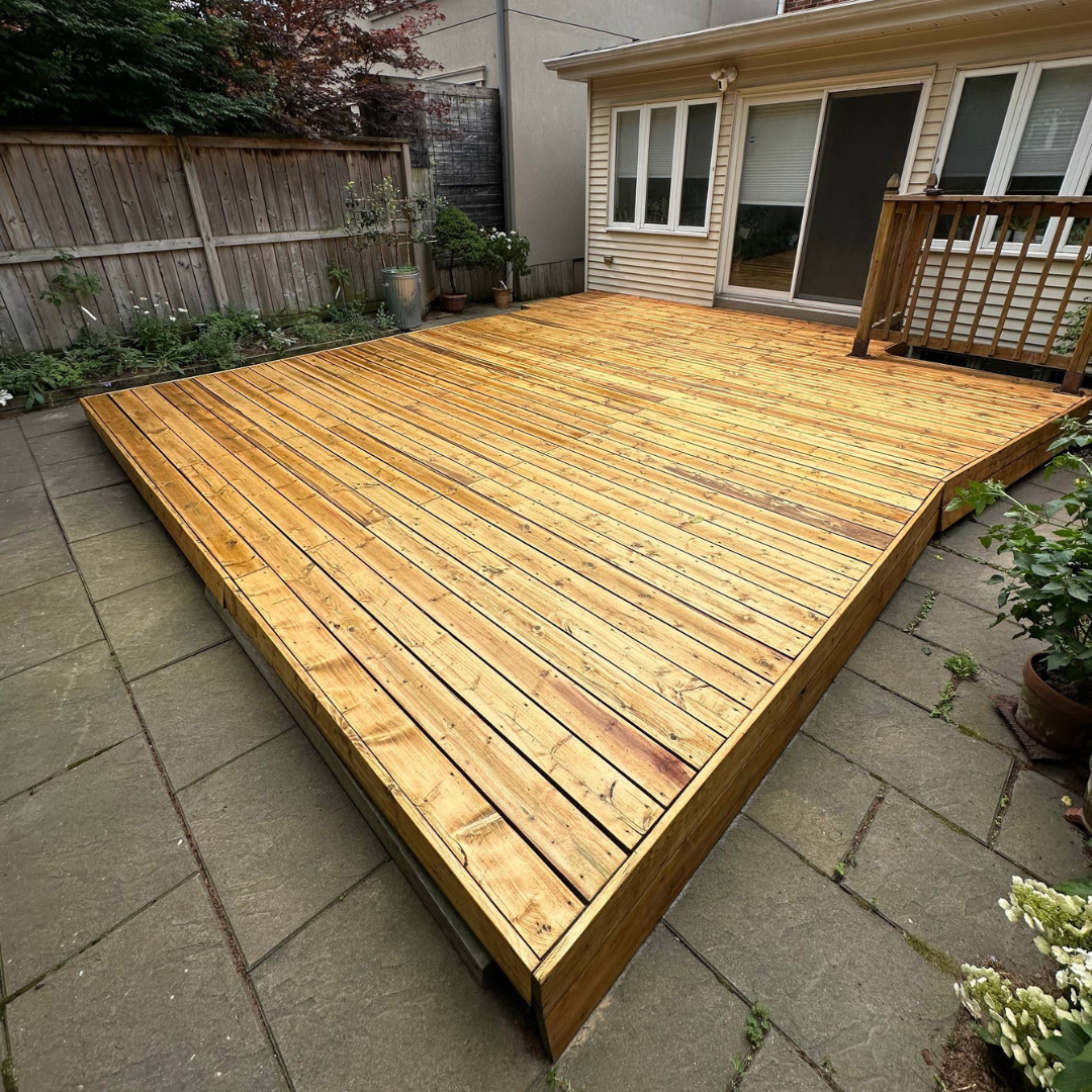 Deck stained with natural semi-transparent stain