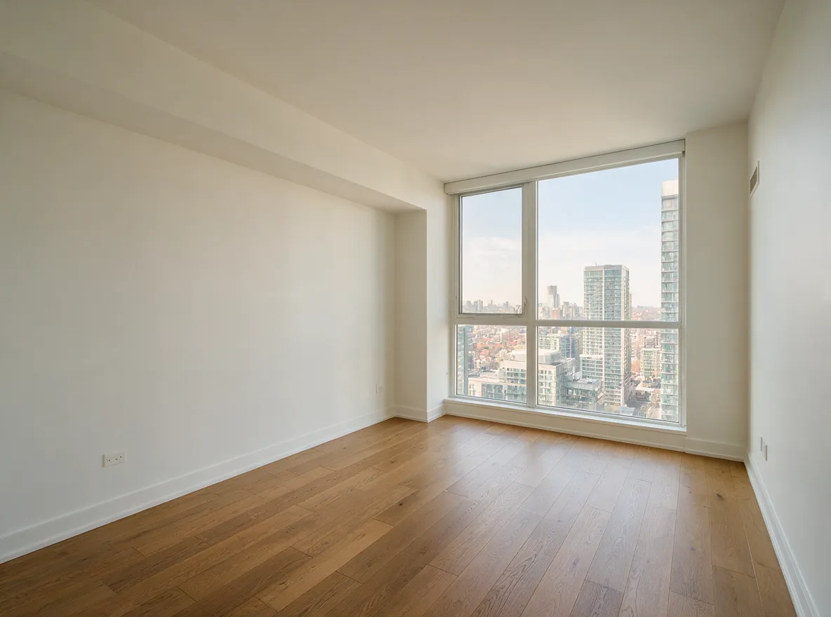 Freshly painted condo living room in Toronto, warm white walls by UCO interior painters