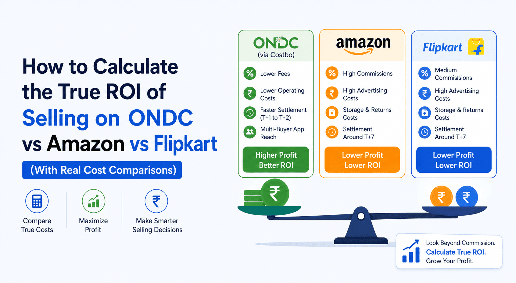 How to Calculate the True ROI of Selling on ONDC vs Amazon vs Flipkart (With Real Cost Comparisons)