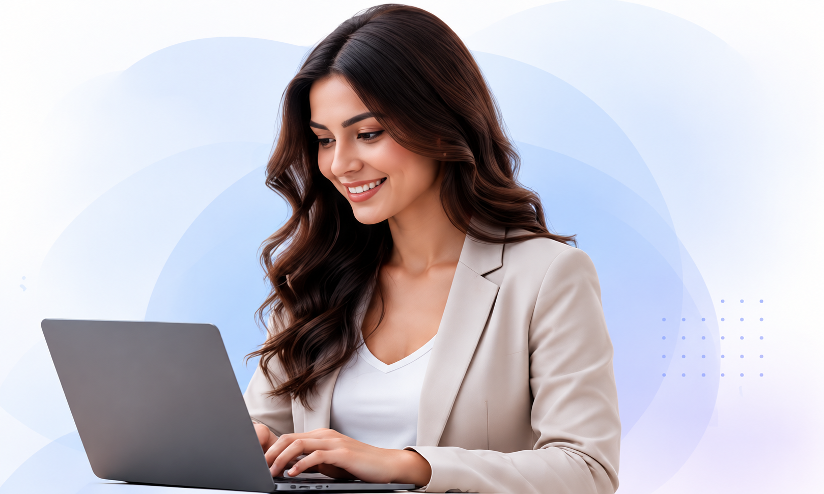 Smiling professional woman working on a laptop