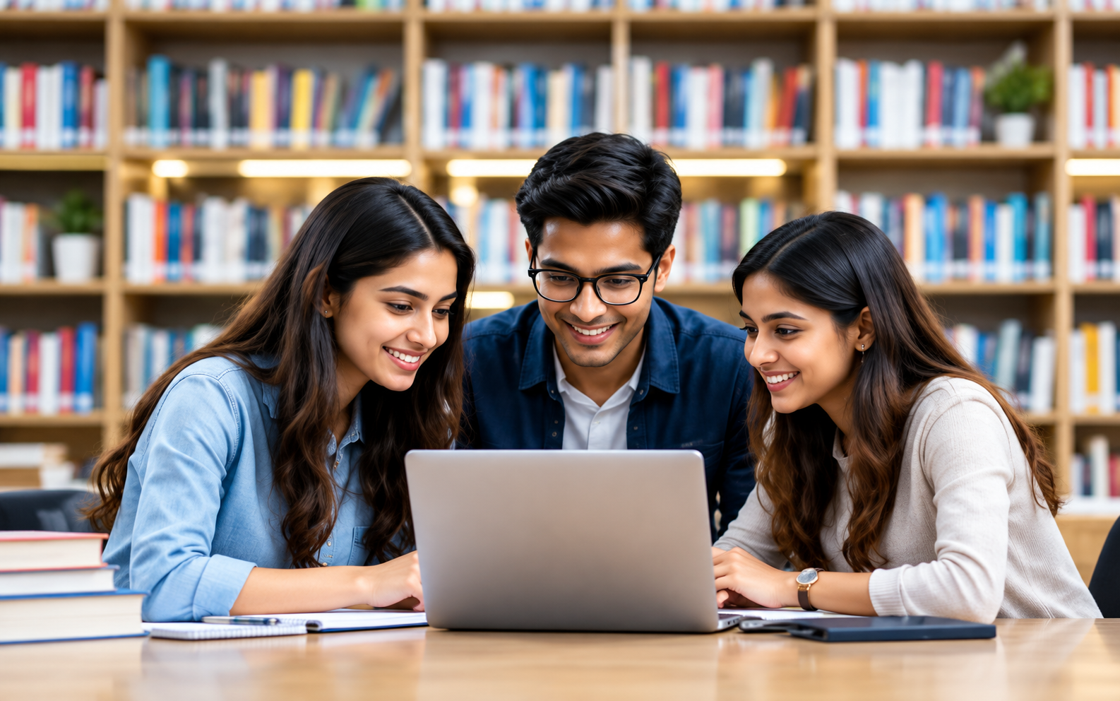 Students collaborating on a laptop