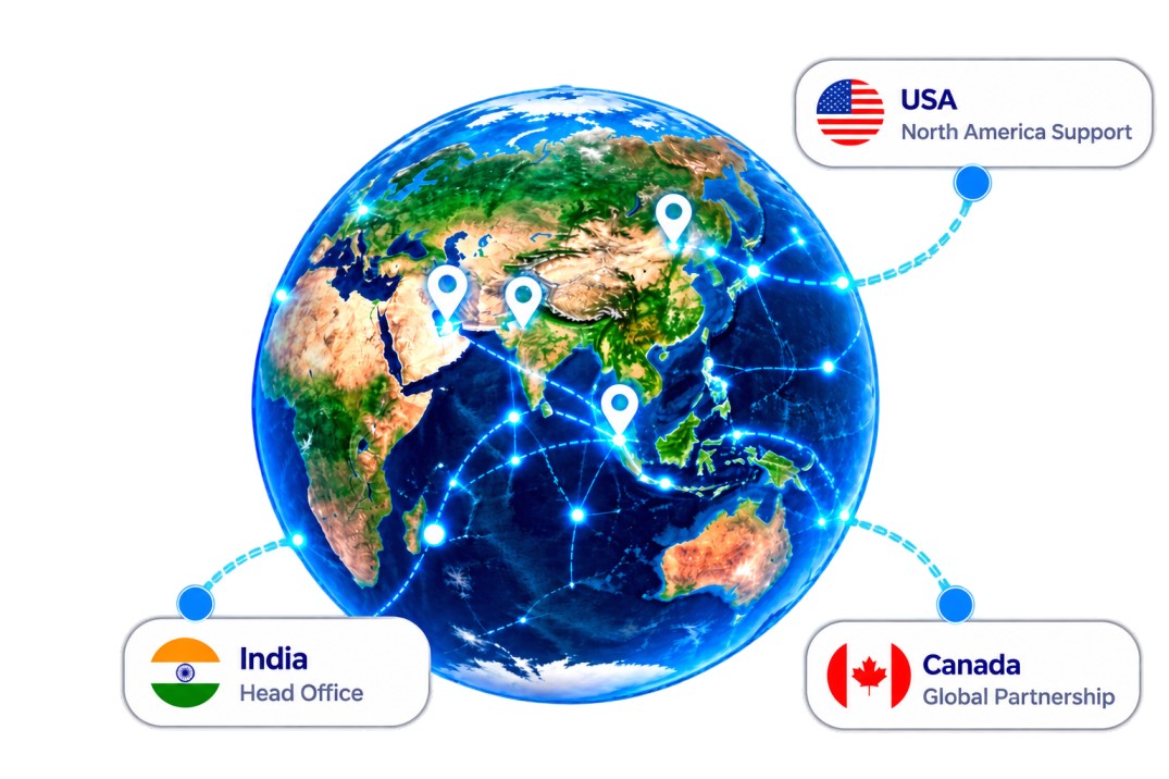 Encaptechno global presence: India head office, UAE, USA and Canada