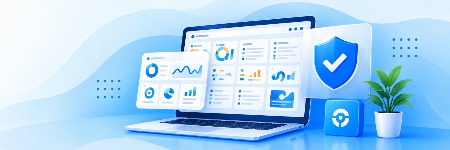 Managed IT security and monitoring dashboard on a laptop