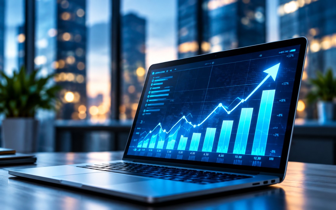 Financial growth chart on a screen