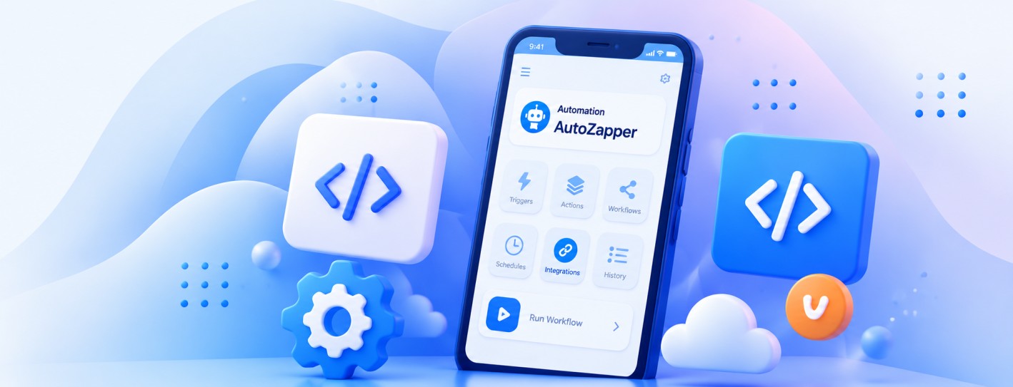 Smartphone app dashboard with code icons