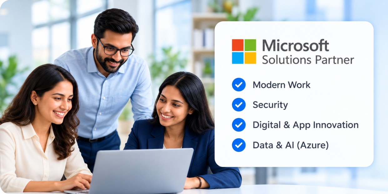 Technology consultants collaborating on a digital workplace project
