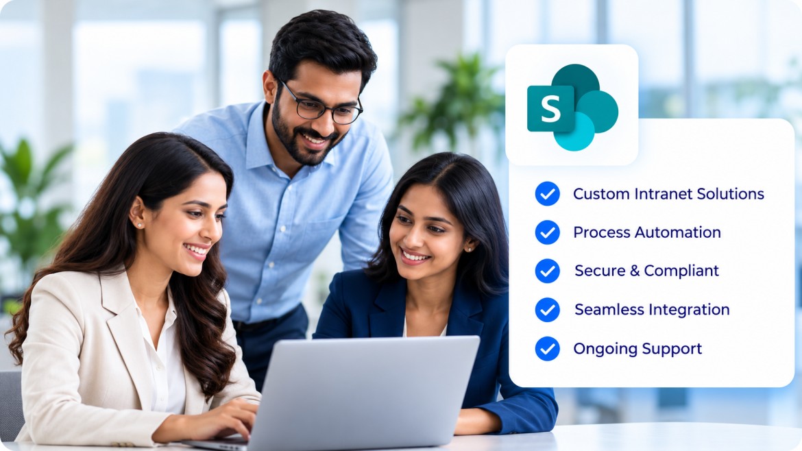 Encaptechno Microsoft consultants collaborating on a SharePoint solution