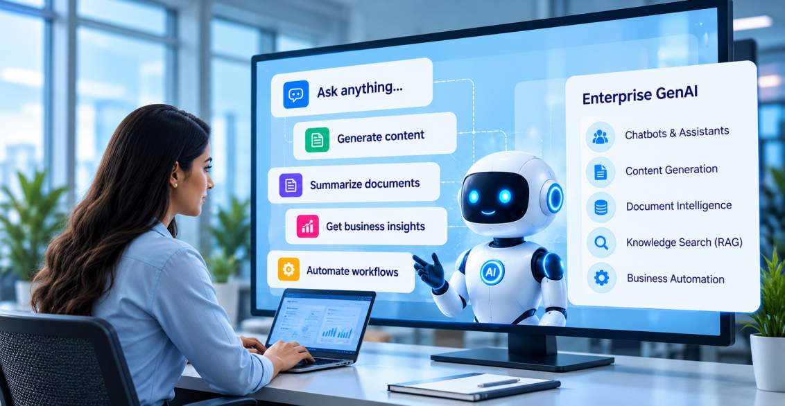 Business professional working with an enterprise generative AI assistant