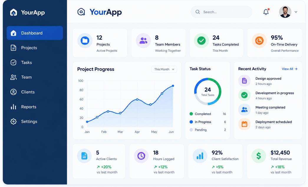 Centralized custom web application dashboard with real-time analytics