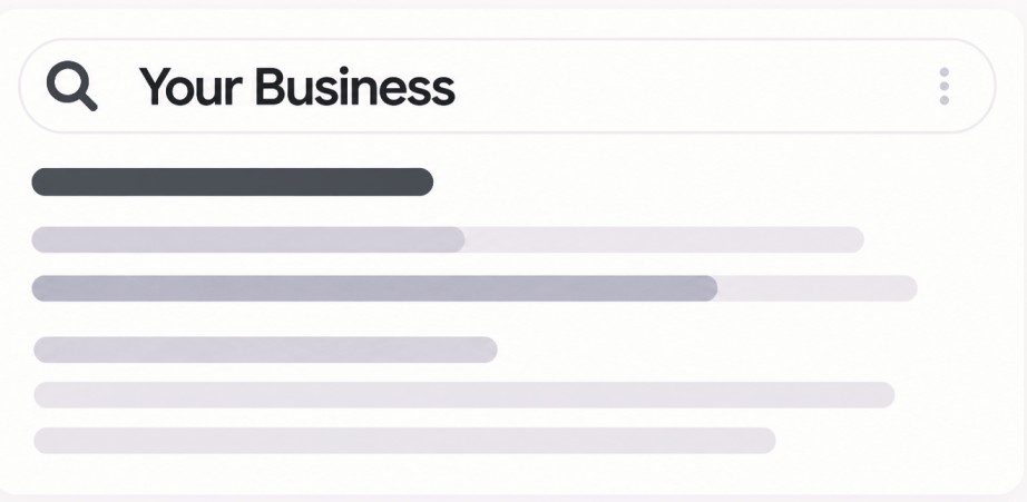 Search results page where a business listing has low visibility
