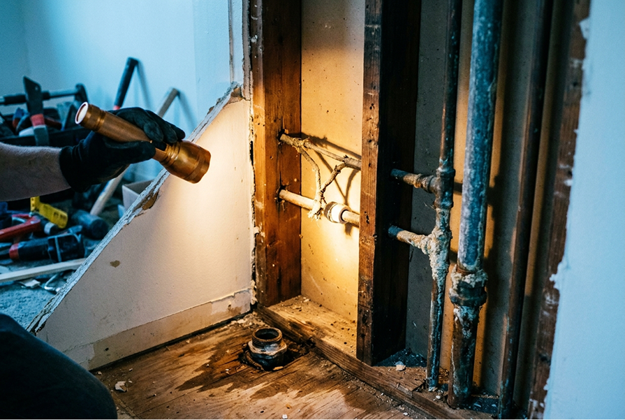 Outdated knob-and-tube wiring discovered inside kitchen walls during a Tacoma remodel