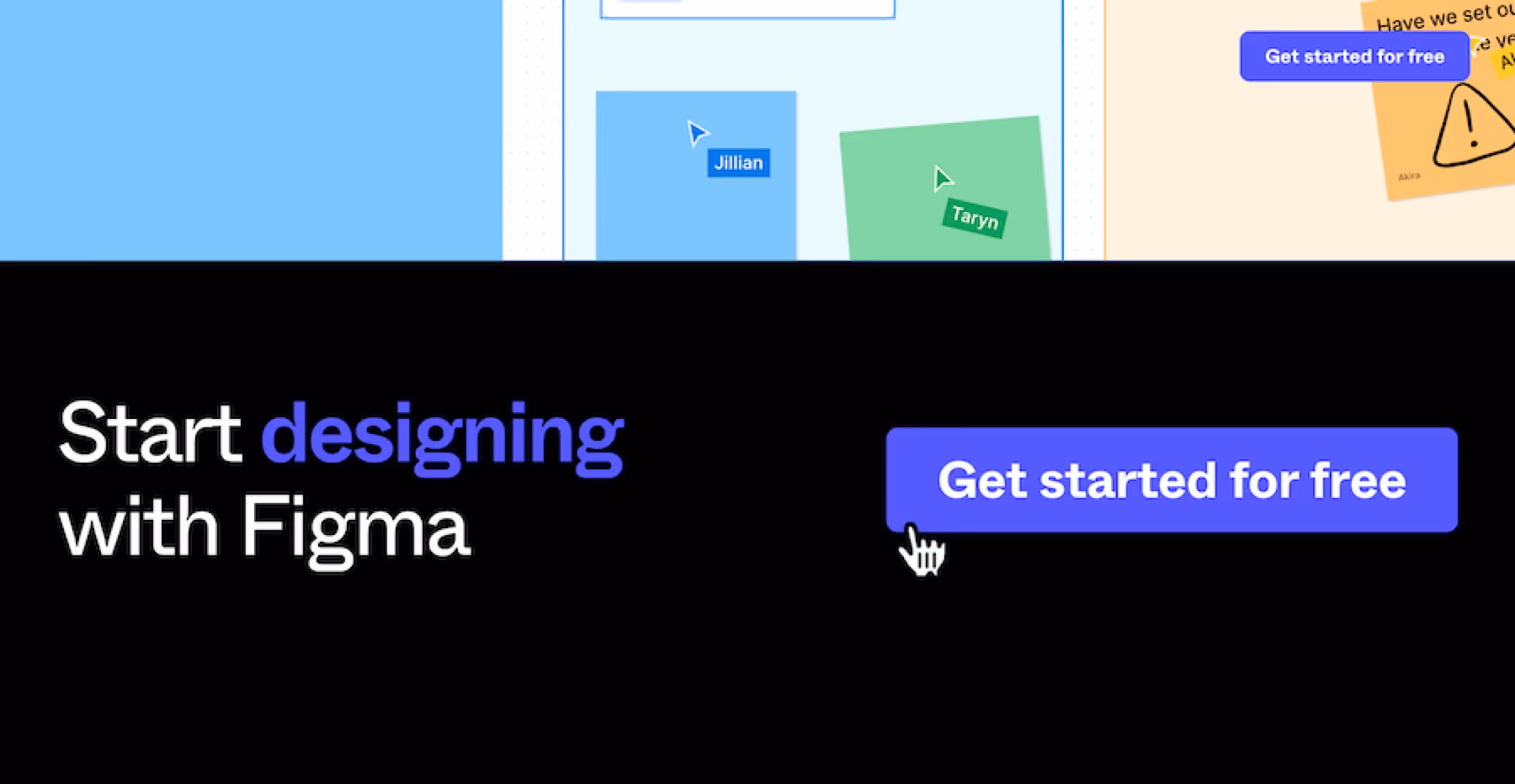 Figma promotional banner with the text 'Start designing with Figma' and a call-to-action button saying 'Get started for free'.