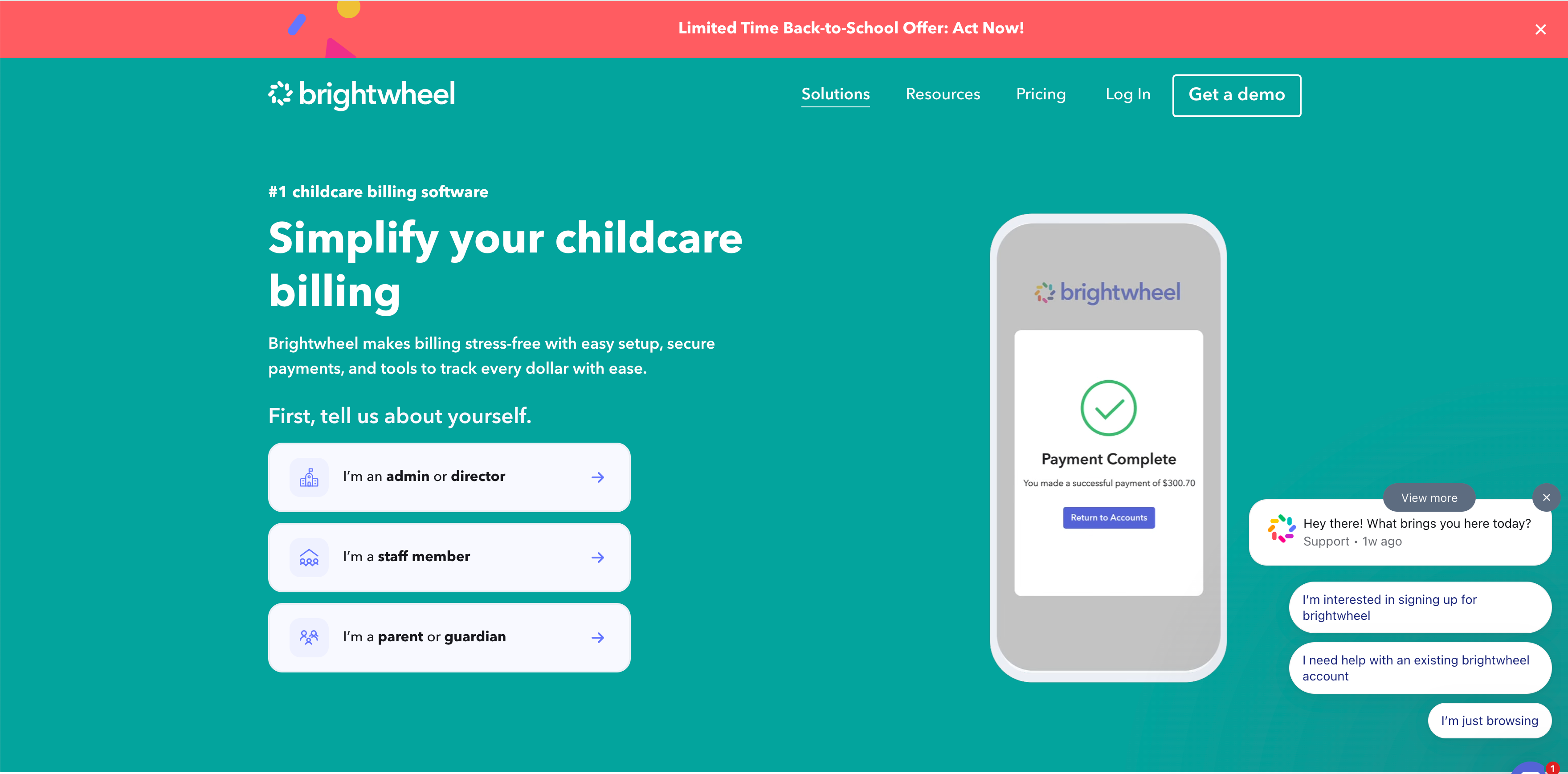 Brightwheel: payments and invoicing feature page