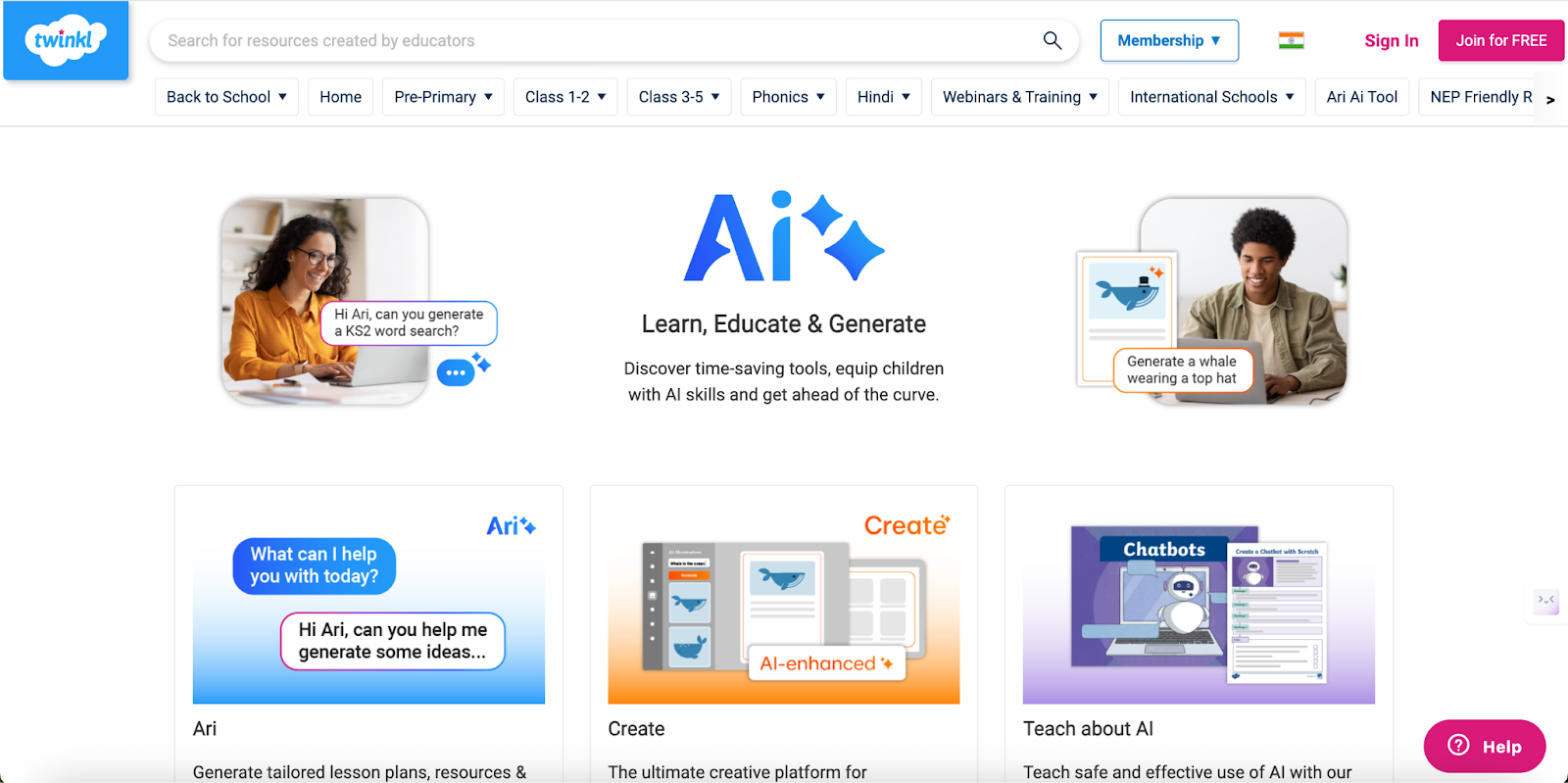 The webpage of Twinkl AI