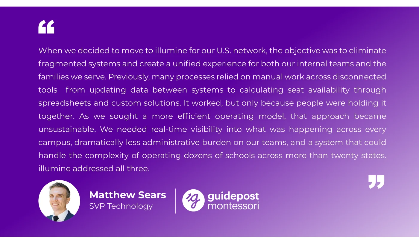Matthew Sears, SVP Technology at Guidepost Montessori, on moving Guidepost's US network to illumine