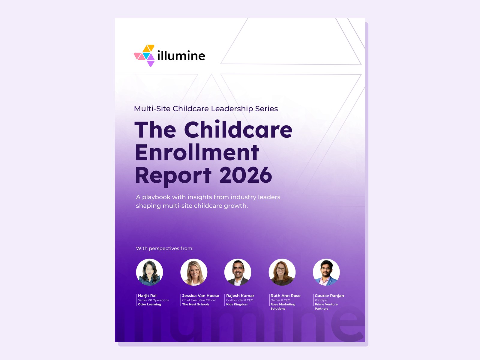 The Childcare Enrollment Report 2026 cover, with perspectives from multi-site childcare leaders