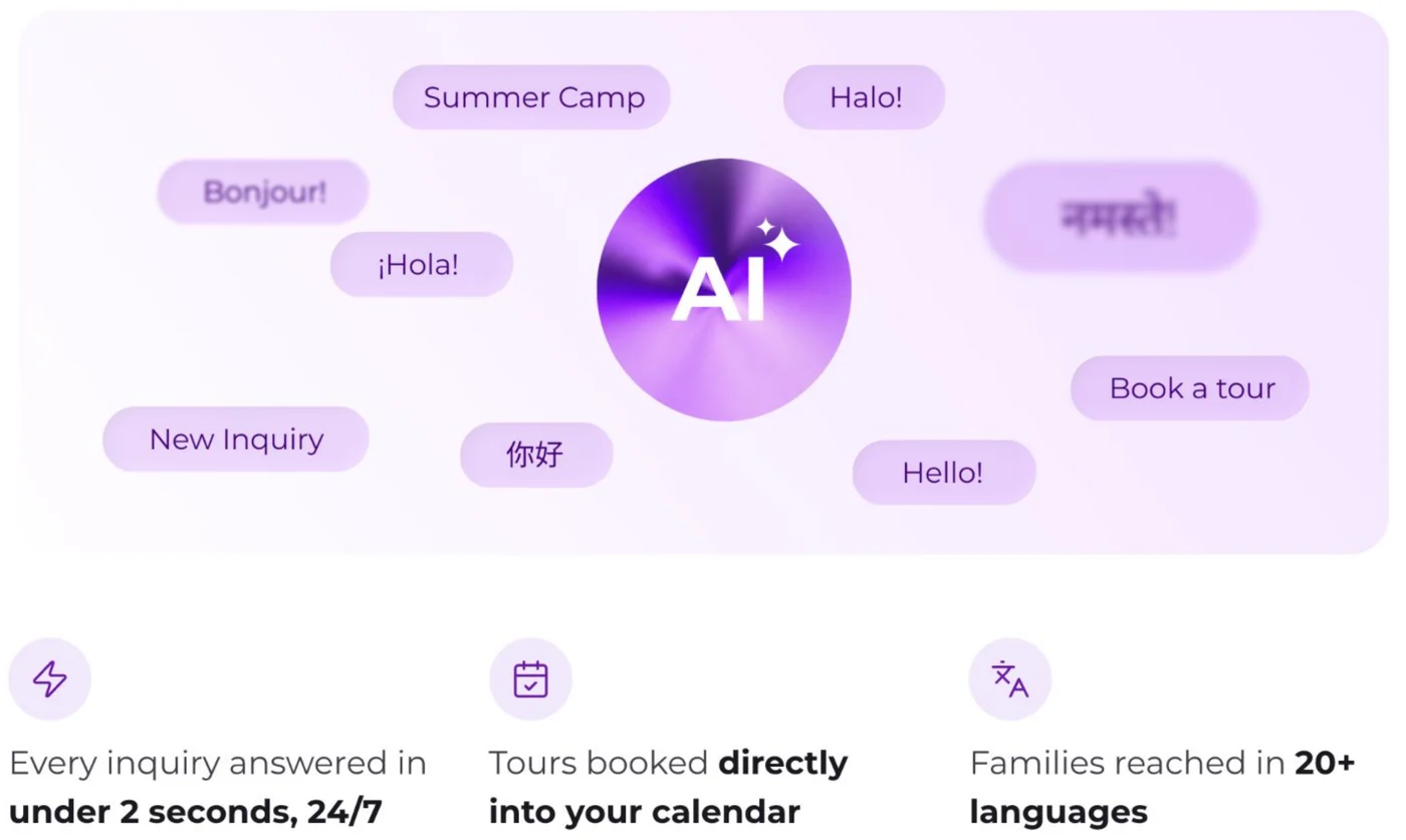 illumine AI enrollment agent answering family inquiries in multiple languages and booking tours