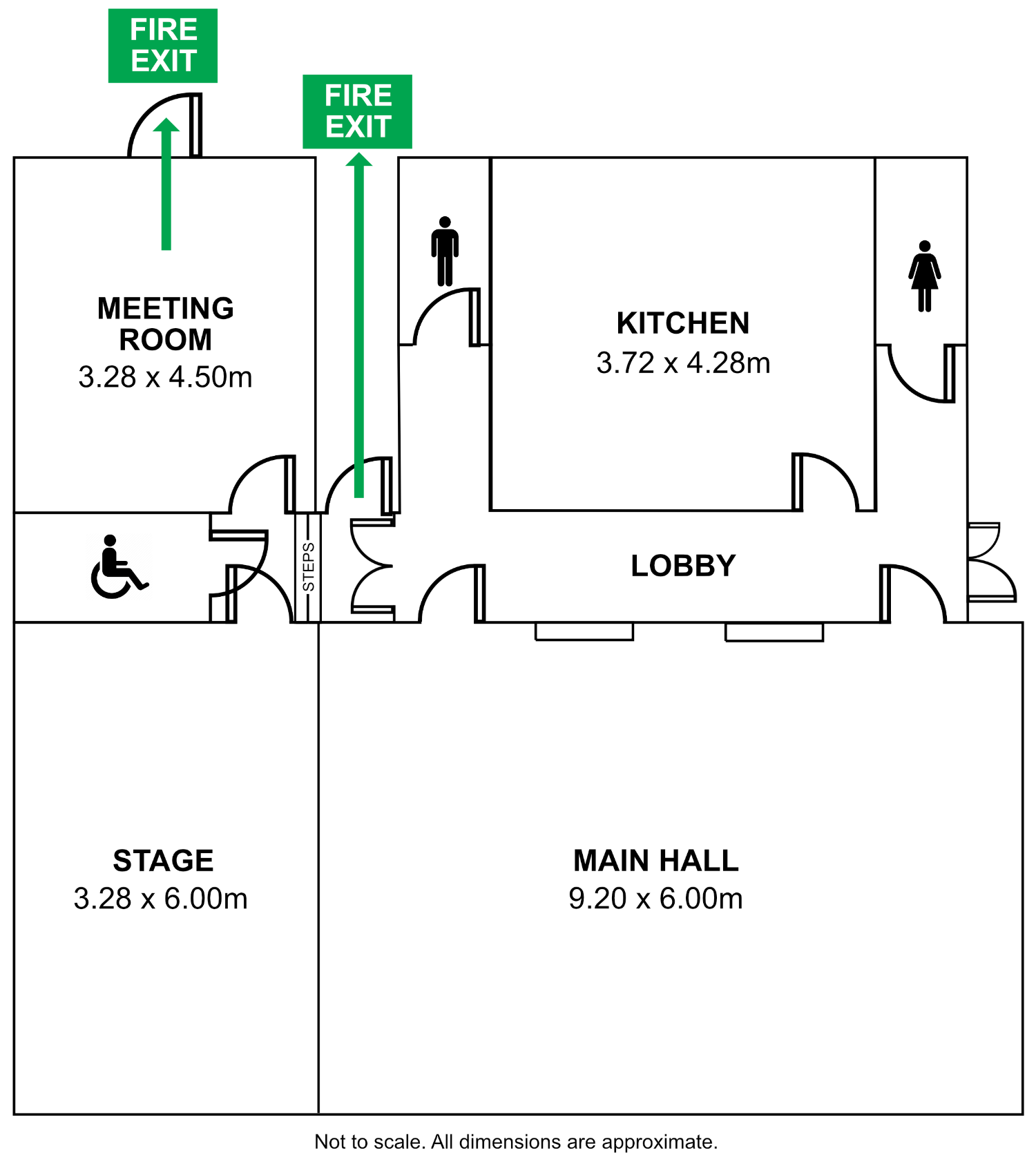 A floor plan drawing of a village hall
