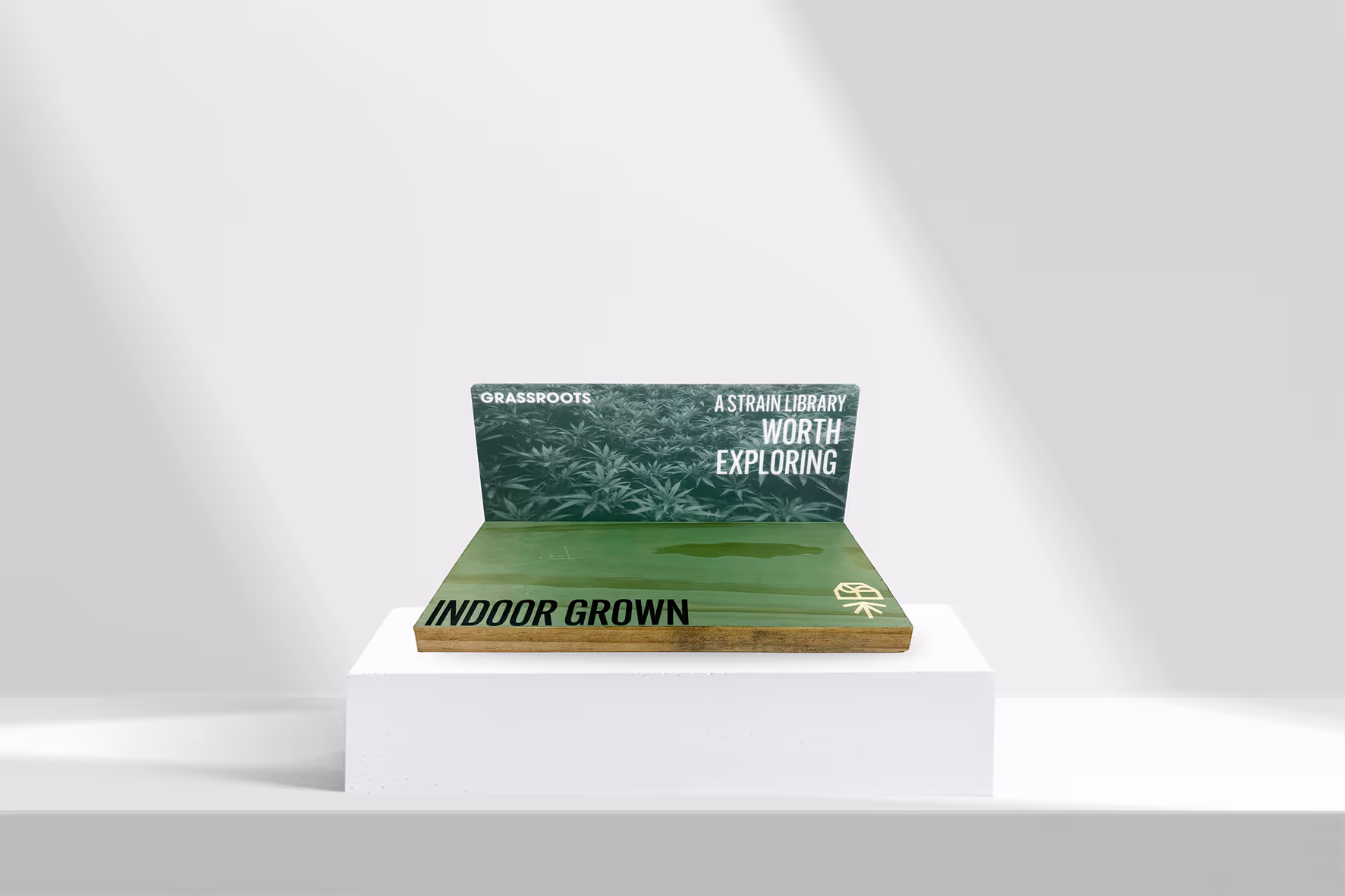 Grassroots custom retail display on a white background.