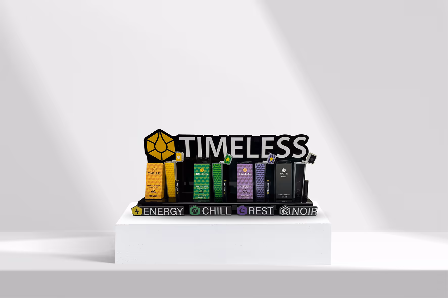 Timeless custom retail display on a white background.