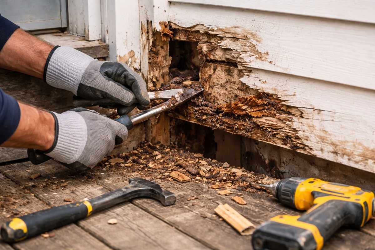 Repairing dry rot on a house