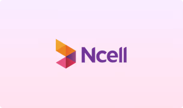 Pink card with the Ncell logo in purple and orange. Designed by Bishrant Tandukar