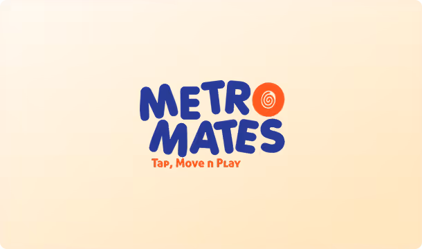 Cream card with the Metro Mates logo and tagline Tap, Move and Play. Designed by Bishrant Tandukar