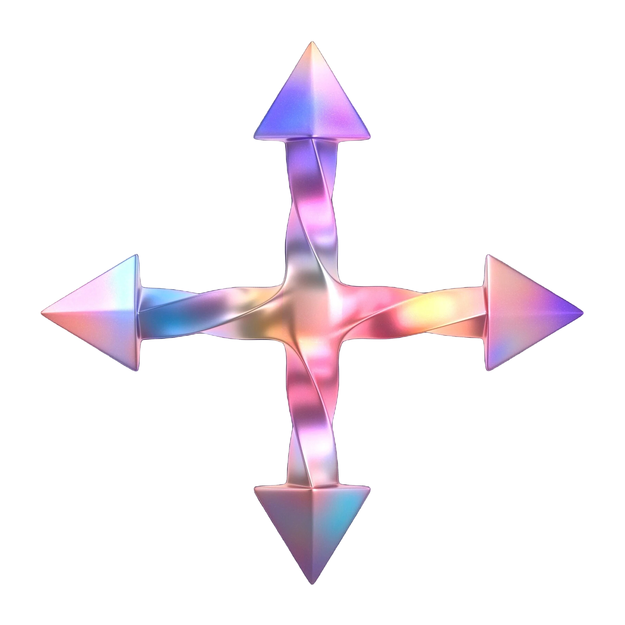 Shiny iridescent arrows pointing in four directions