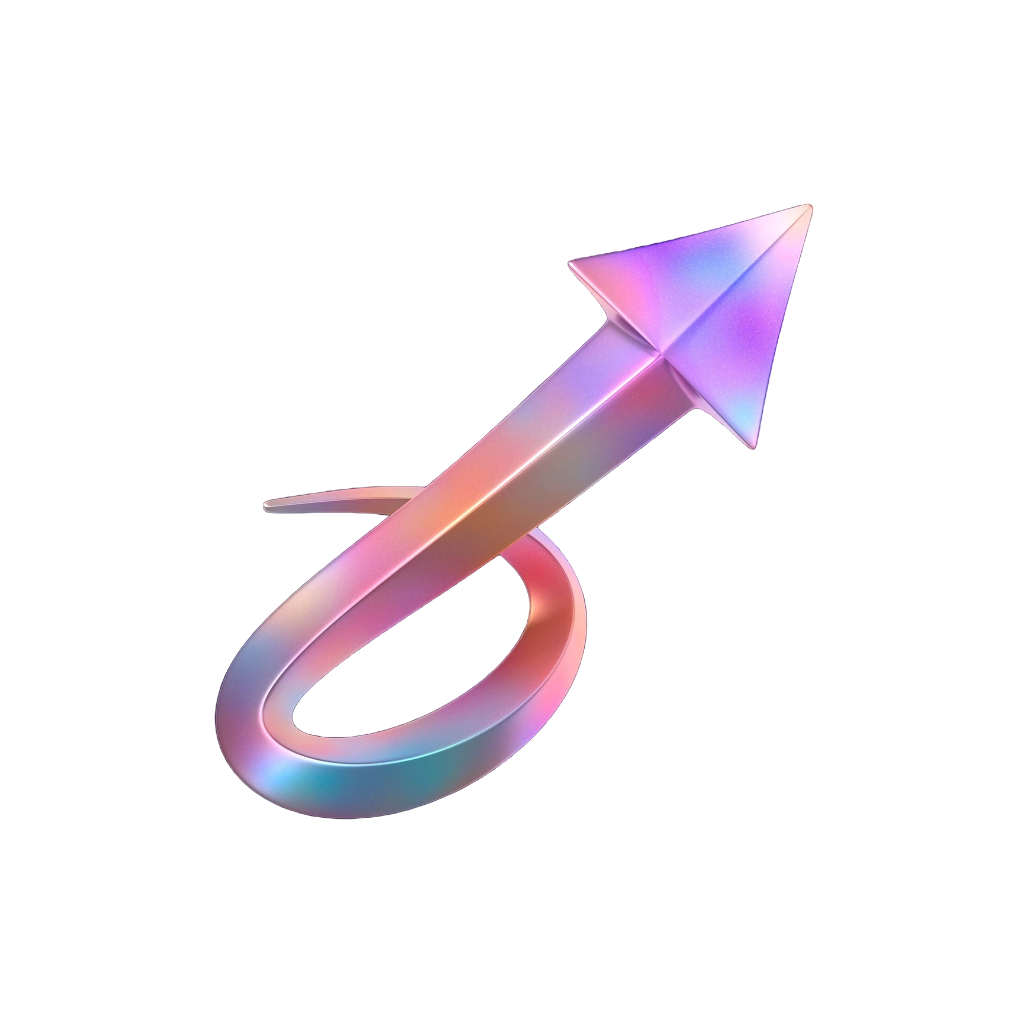 Shiny iridescent arrow curling into a loop