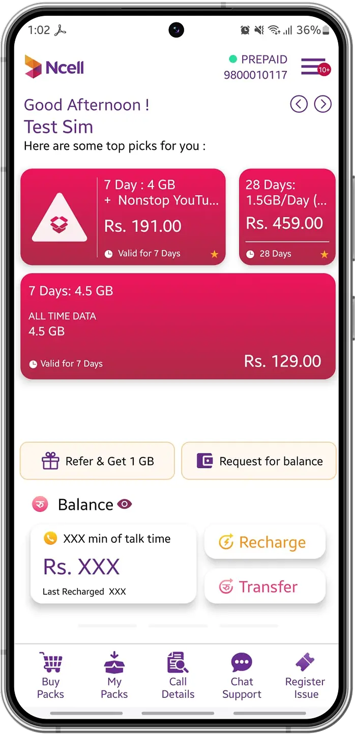 Design of the old Ncell app