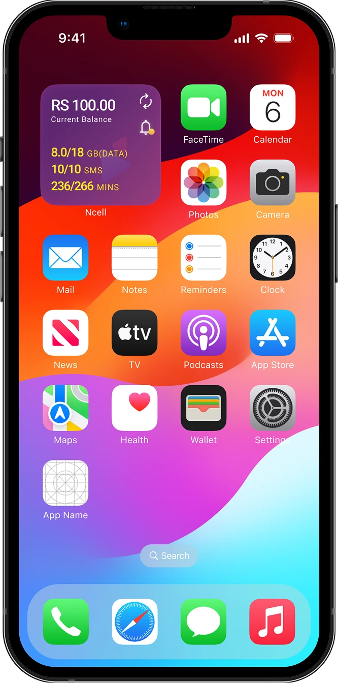 Ncell widget shown on an Apple phone