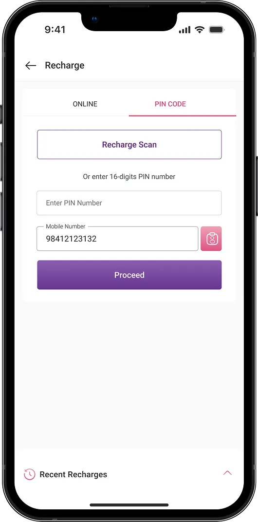 New Ncell app recharging by entering the pin code