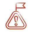 Orange warning triangle with exclamation mark and a flag