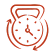 Orange kettlebell with a clock face and circular arrows
