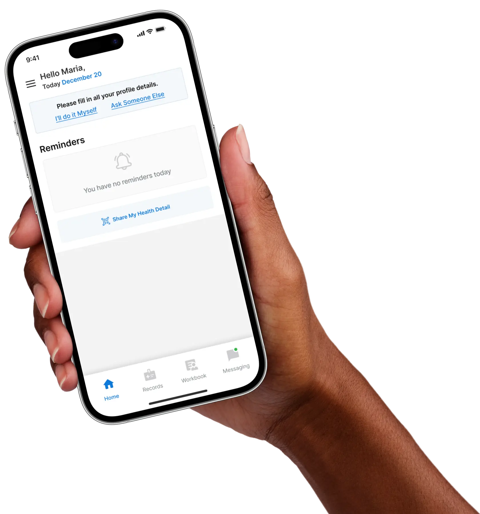 Hand holding a phone showing the Febris app. Designed by Bishrant Tandukar