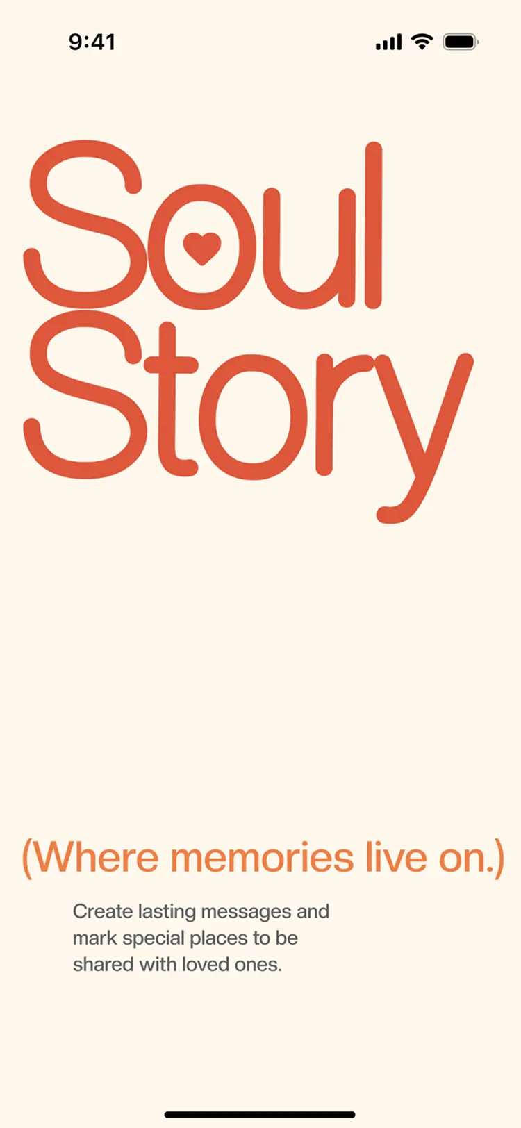 Soul Story phone screen with the title Soul Story and tagline Where memories live on. Designed by Bishrant Tandukar