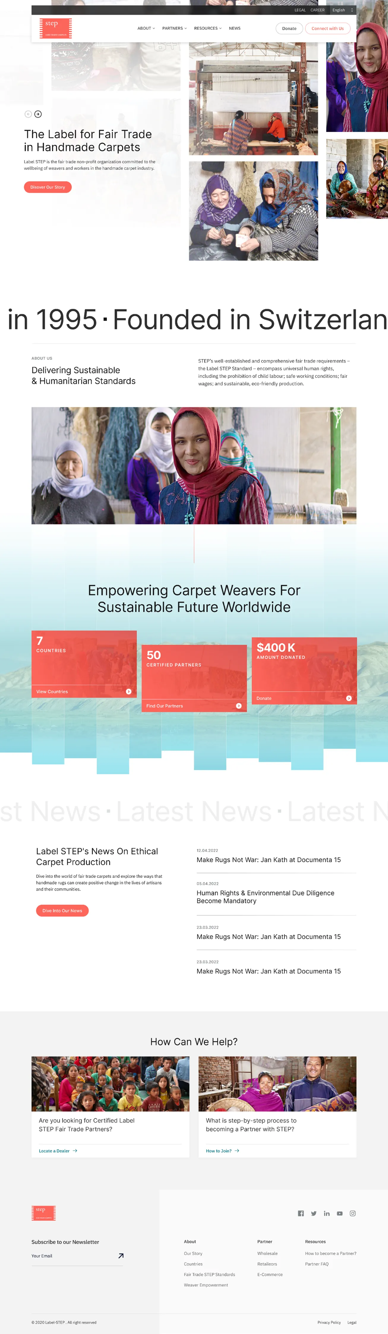 Long mobile view of the Label STEP website showing the founded in 1995 section and artisan photos