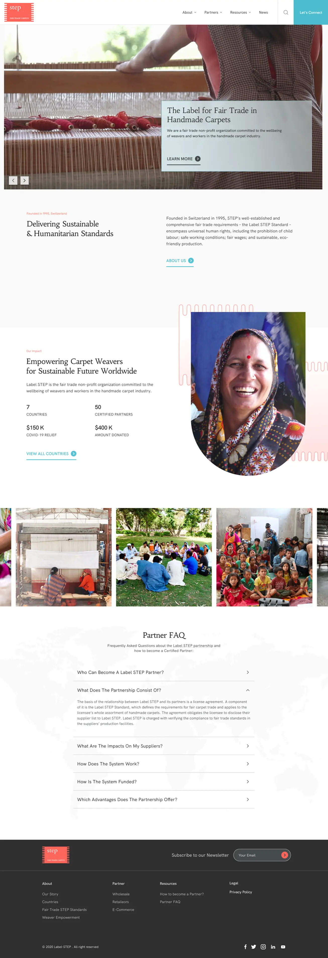 Mobile view of the Label STEP website scrolling through fair trade content