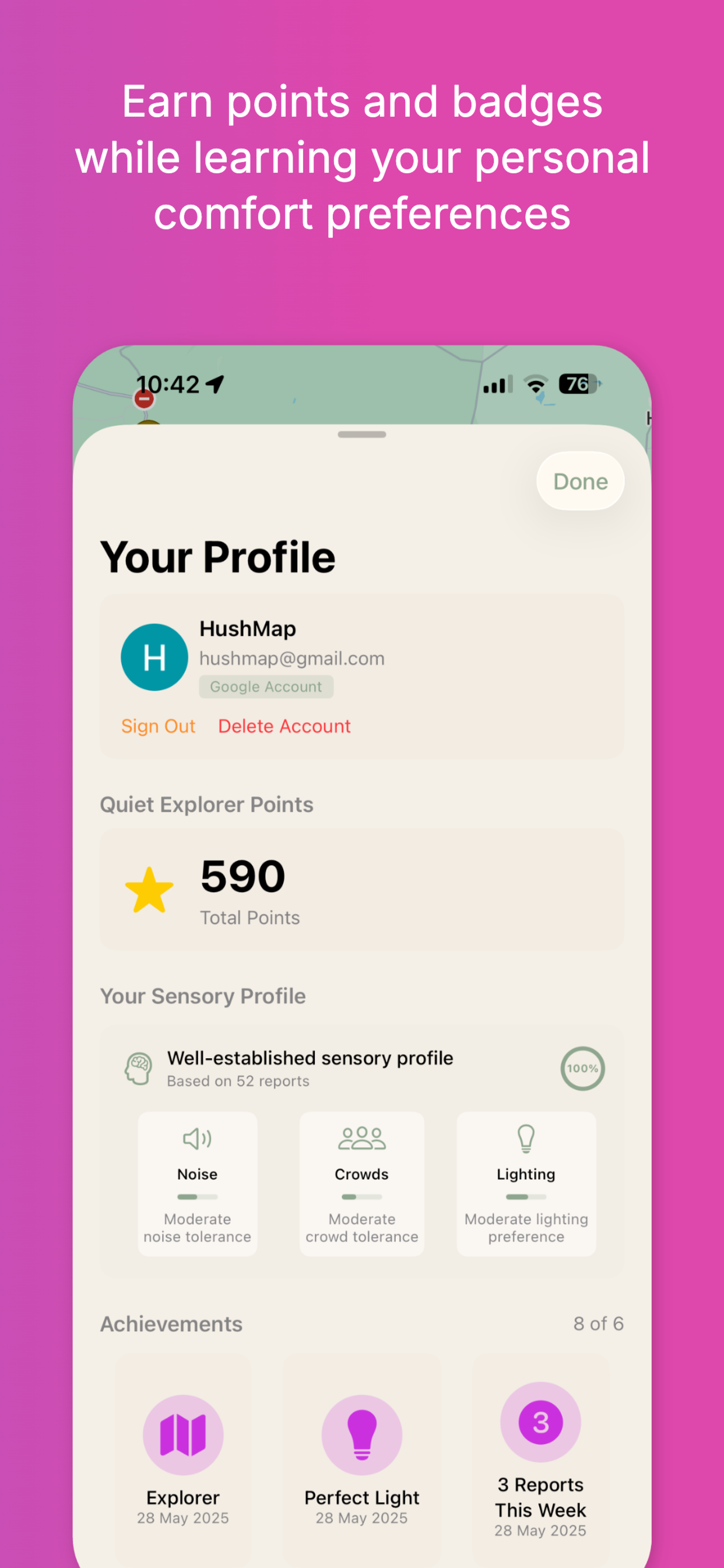 HushMap App Screenshot - Find nearby places