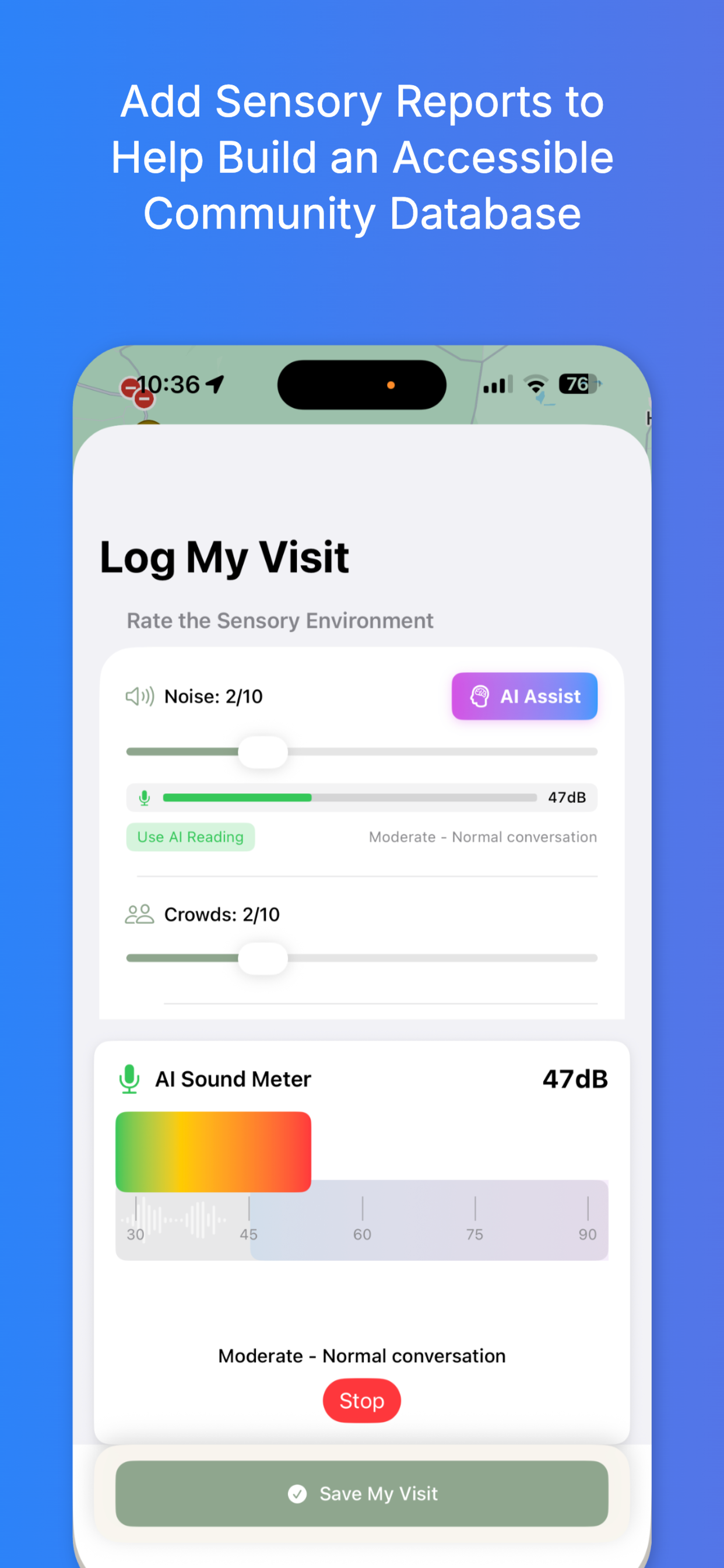 HushMap App Screenshot - Community statistics