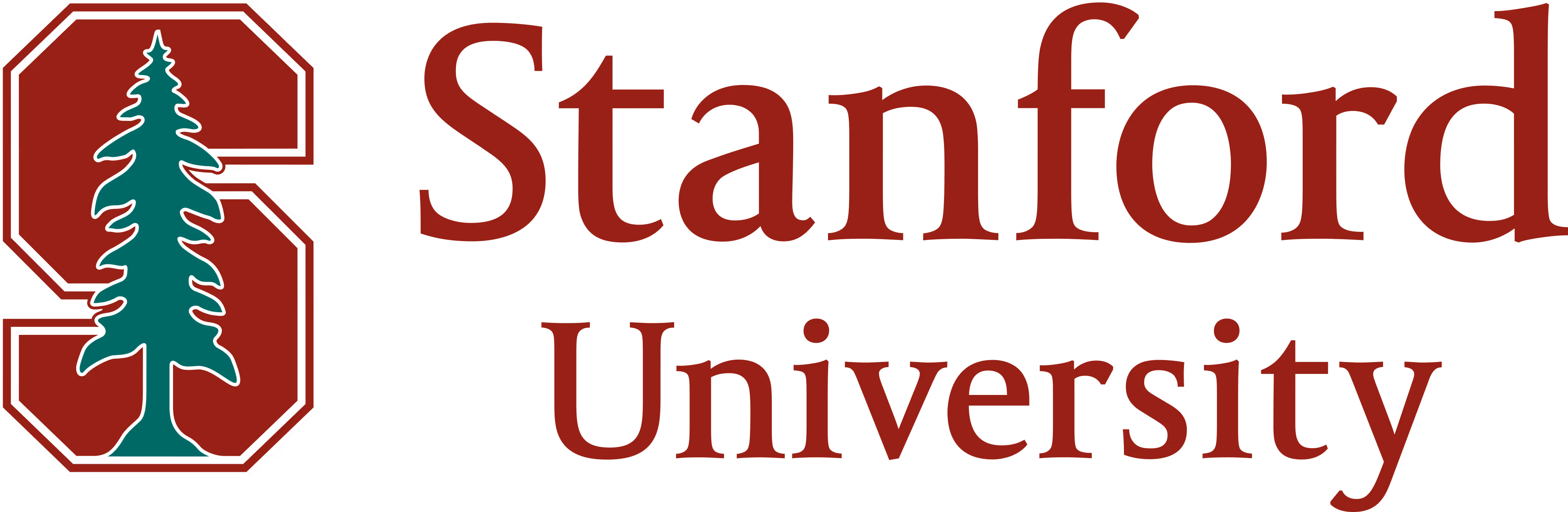 Stanford University logo with a large red block 'S' containing a green tree and the words 'Stanford University' in red.