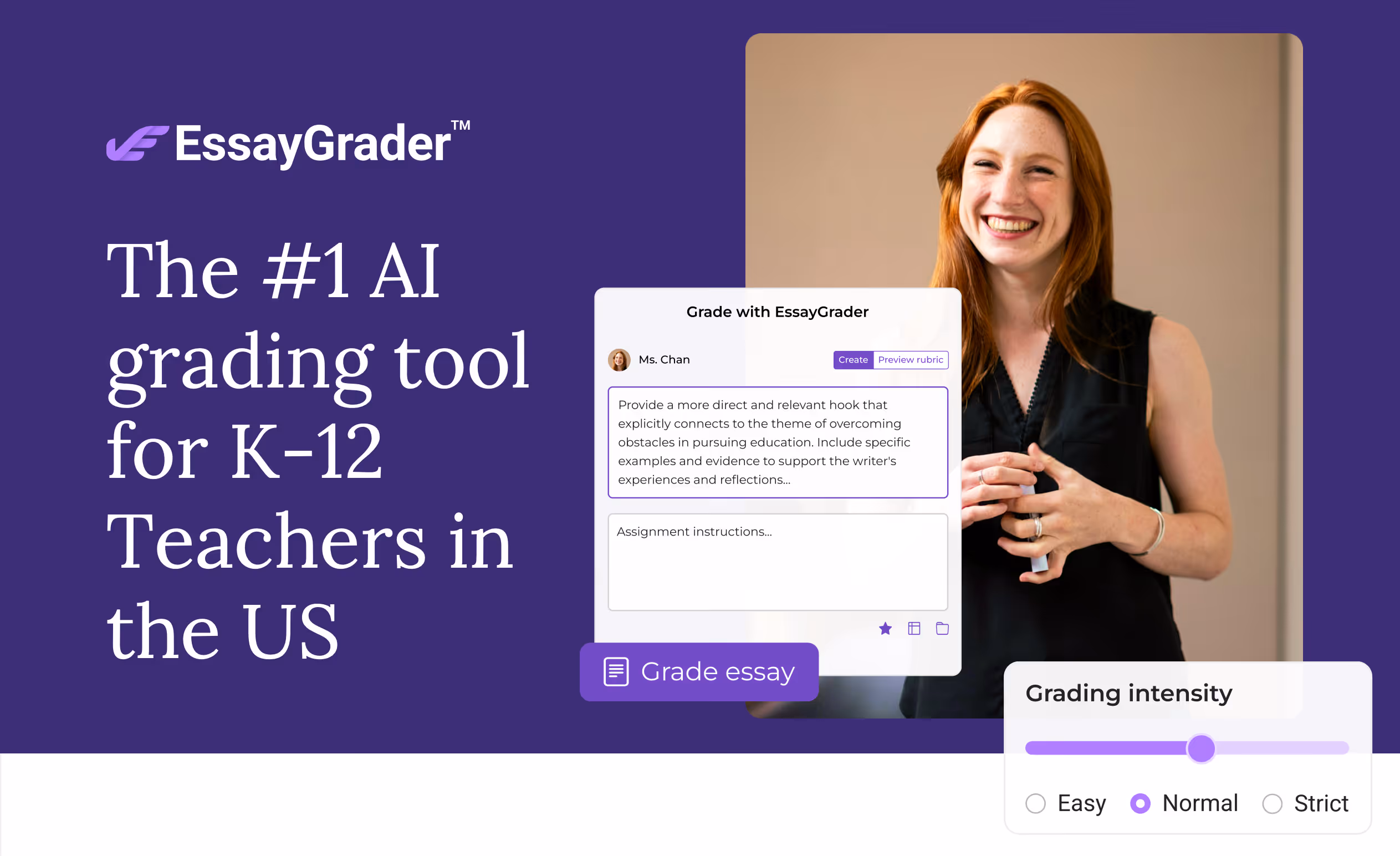 EssayGrader AI the number 1 AI grading tool for K-12 teachers in the US showing grading interface and teacher