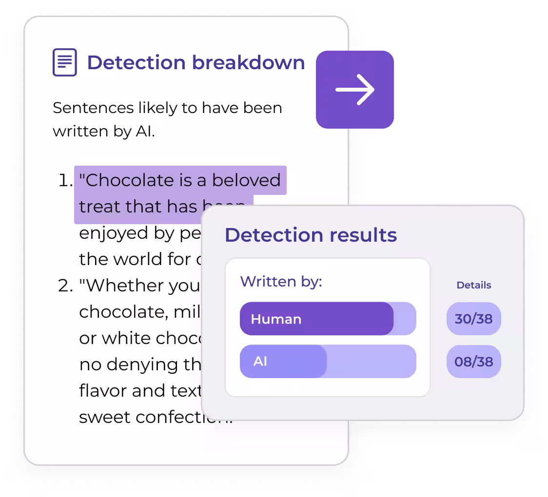 EssayGrader AI writing detection breakdown showing sentences flagged as AI-generated with human versus AI sentence count results